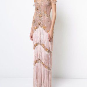 Marchesa Notte Pink Short Sleeve Illusion Fringe